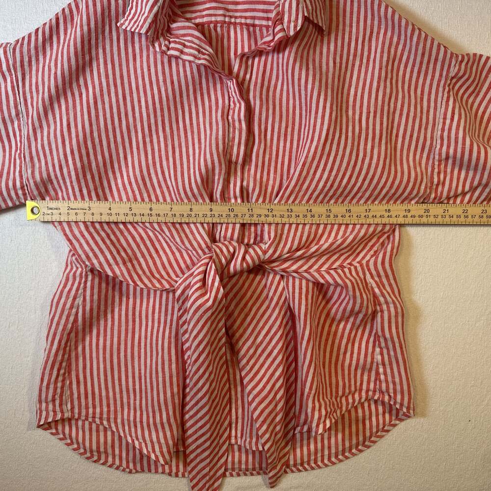 Lauren Ralph Lauren Red/White Striped Tie Front Linen Top Large Coastal Chic - Picture 4 of 10